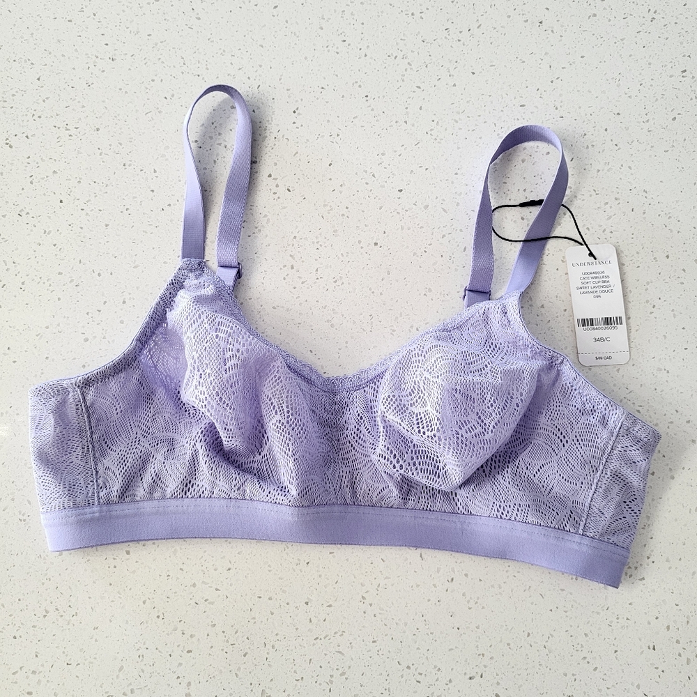 NWT Understance Cate Wireless Lace Bra 34B 34C Purple Soft Cup